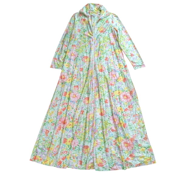 Vintage Floral 60s 70s Half Zip Pullover Robe Small Night Gown - Picture 8 of 9
